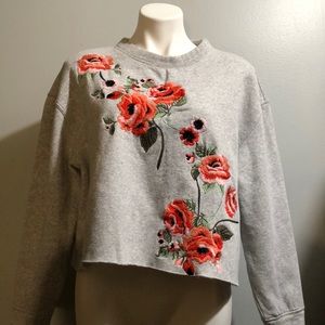 H&M Embroidered Cropped Grey Sweater